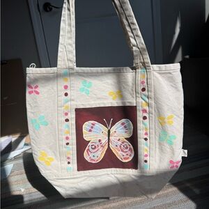 Hand painted Butterfly Canvas Tote Bag - organic cotton